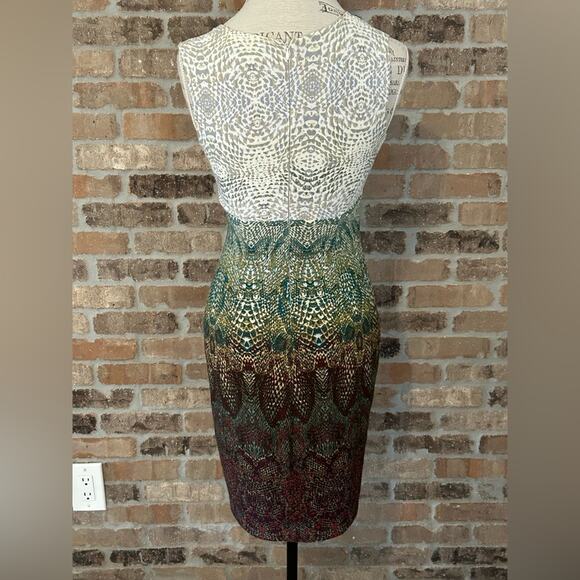 Calvin Klein green brown ombré reptile print batik style stretch dress small - Picture 4 of 11